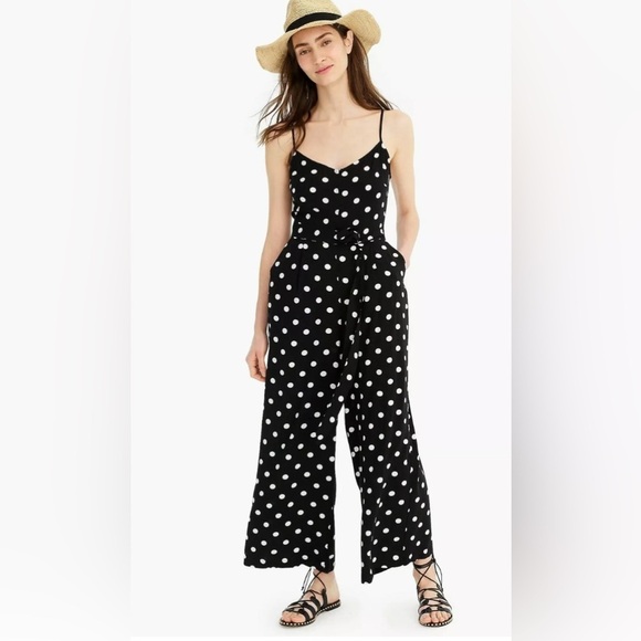 J.Crew Black White Polka Dot Wide Leg Strappy Jumpsuit Size 6 - Picture 1 of 9